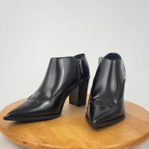 L.K. Bennett Frances Black Polished Spazzolato Calf Leather Ankle Boots Size 39